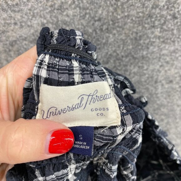 Universal Thread Blouse Women S Small Black Plaid Round Neck Long Sleeve Cotton - Picture 8 of 8